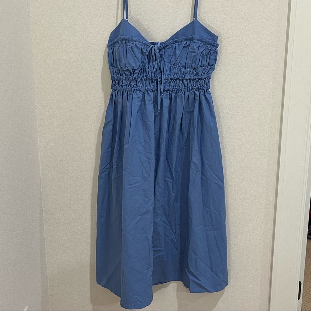 Ciao Lucia Contessa Dress | Blue Cinched Waist Midi Dress